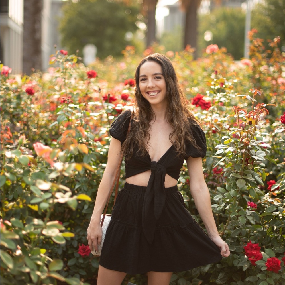 Black Tie-Front Skirt Set - Women